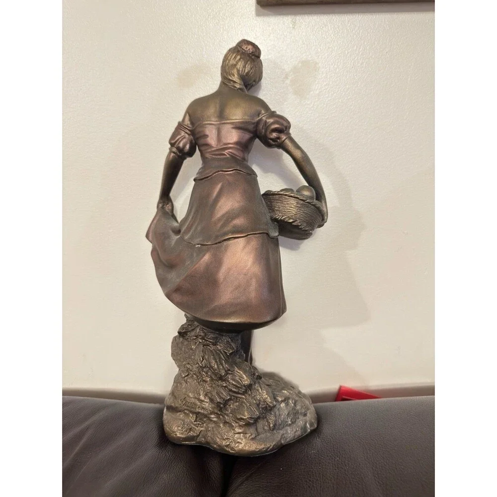 Vintage 1993 Austin Sculpture Morning Walk Woman Fruit Basket Dog 14.5” Statue